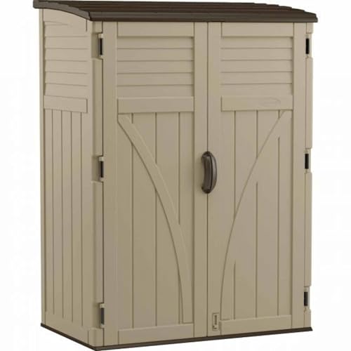 Suncast 54 Cubic Ft. Vertical Resin Outdoor Storage Shed, Sand, 52” x 32.5” x 71.5',Brown