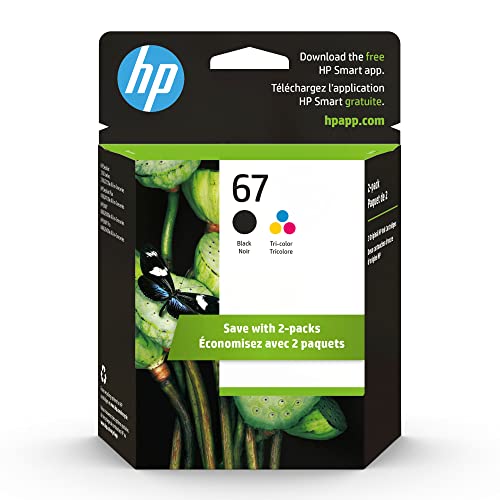 Original HP 67 Black/Tri-color Ink Cartridges (2 Count - Pack of 1) | Works with HP DeskJet 1255, 2700, 4100 Series, HP ENVY 6000, 6400 Series | Eligible for Instant Ink | 3YP29AN