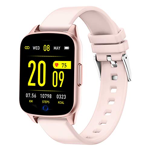 Fitness Tracker Watch for Women Men - Heart Rate Blood Pressure Oxygen Monitor Health Exercise Watch, Activity Tracker with Weather Step Calorie Counter, Waterproof Smart Fitness Watch (Pink)