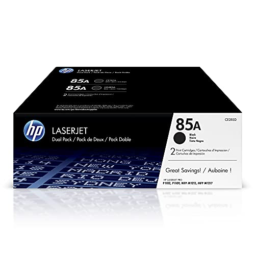 HP 85A Black Toner Cartridges (2-pack) | Works with HP LaserJet Pro P1102, P1109 Series, HP LaserJet Pro MFP M1212, M1217 Series | CE285D