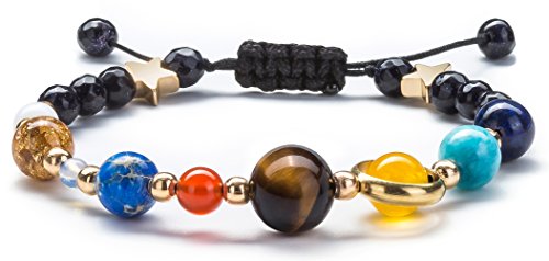 Fesciory Women Men Solar System Bracelet Universe Galaxy The Eight Planets Guardian Star Natural Stone Beads Bracelet Bangle(Blue Sandstone(Adjustable))