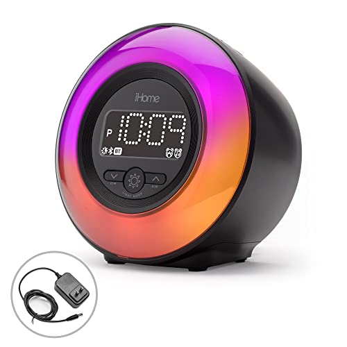 iHome PowerClock Glow Alarm Clock - Bluetooth Color Changing FM Clock Radio with USB Charging Port, Dimmable Display and 7-5-2 Dual Alarm - Perfect for Bedside Tables (Model iBT295)