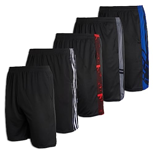 Real Essentials Mens Mesh Shorts Active Wear Athletic Short Men Basketball Pockets Workout Gym Soccer Running Summer Fitness Quick Dry Casual Clothes Sport Training Hiking, Set 8, S,Pack of 5