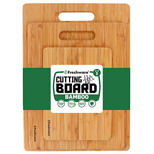 Bamboo Cutting Boards for Kitchen [Set of 3] Wood Cutting Board for Chopping Meat, Vegetables, Fruits, Cheese, Knife Friendly Serving Tray with Handles