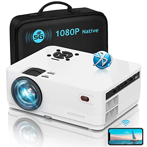 5G WiFi Bluetooth Native 1080P Projector, Roconia 9000LM Full HD Movie Projector, 300' Display Support 4k Home Theater,Compatible with iOS/Android/XBox/PS4/TV Stick/HDMI/USB (White)