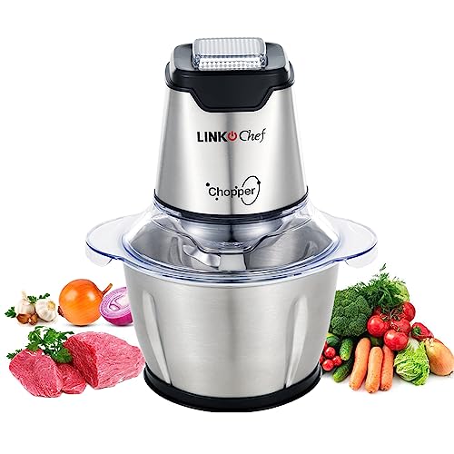 LINKChef Food Chopper Electric, 5 Cup Mini Food Processor Stainless Steel, Small Meat Grinder with 4 Bi-Level Blades, Kitchen Cutter for Vegetable, Onion, Garlic, Meat, Nuts