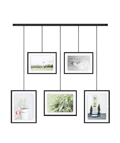 Umbra Exhibit Picture Frame Gallery Set Adjustable Collage Display for 5 Photos, Prints, Artwork & More (Holds Two 4 x 6 inch and Three 5 x 7 inch Images), 5 Opening, Black Legacy