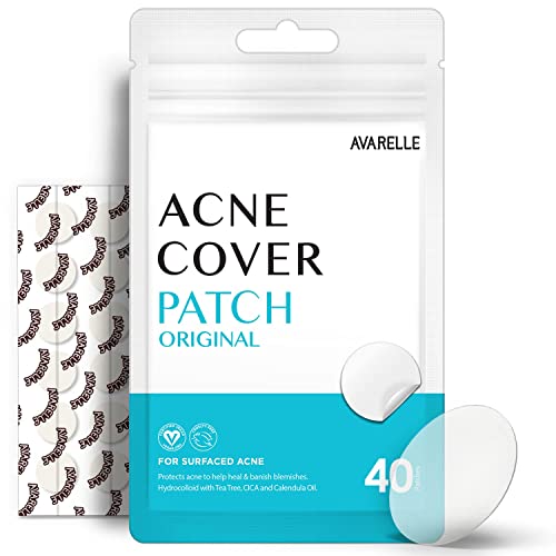 Avarelle Acne Cover Patch | Hydrocolloid Acne Pimple Patches | Zit Patches for Blemishes, Zits and Breakouts with Tea Tree, Calendula and Cica Oil for Face | Vegan, Cruelty Free Certified, Carbonfree Certified (Patch: 40 Count, 40)