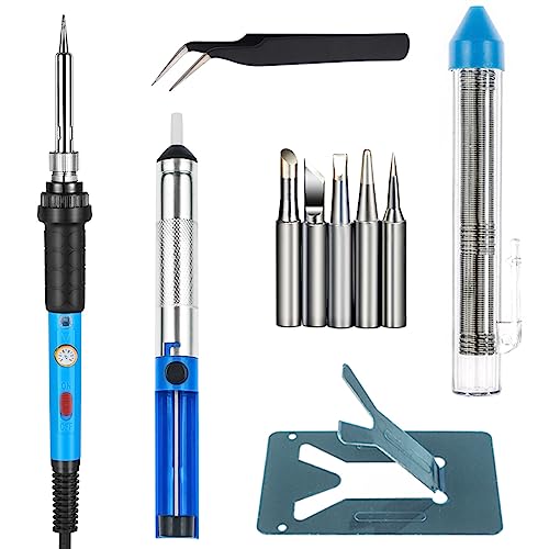 Vastar Soldering Iron Kit, Full Set 60W 110V Soldering Welding Iron Kit - Adjustable Temperature, 5pcs Different Tips, Desoldering Pump, Stand, Anti-static Tweezers and Additional Solder Tube