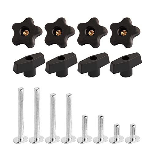 POWERTEC 71121 T-Track Knob Kit w/ Threaded Knobs and 5/16”-18 T Bolts for Woodworking Jigs and Fixtures – 16-Piece Set