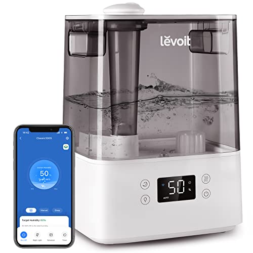 LEVOIT Humidifiers for Bedroom Large Room Home, 6L Cool Mist Top Fill Essential Oil Diffuser for Baby and Plants, Smart App & Voice Control, Rapid Humidification and Humidity Setting, Quiet Sleep Mode