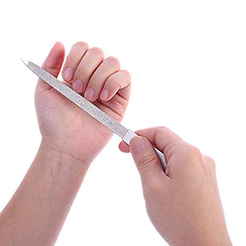 Diamond Nail File 2 Pack, 7 inch Double Sided File Buffer for Gentle Precise Nail Shaping, Washable Stainless Steel Permanent Surface for Home or Travel Pedicure Manicure Kit