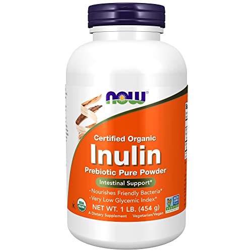 NOW Supplements, Inulin Prebiotic Pure Powder, Certified Organic, Non-GMO Project Verified, Intestinal Support*, 1-Pound