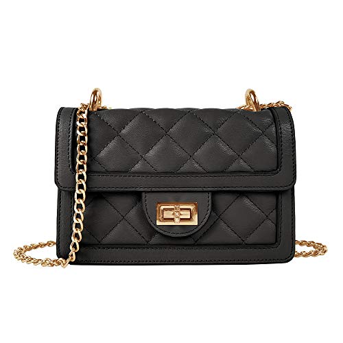 SG SUGU Small Quilted Crossbody Bag, Trendy Designer Shoulder Bag, Phone Wallet Purse for Women (Black)