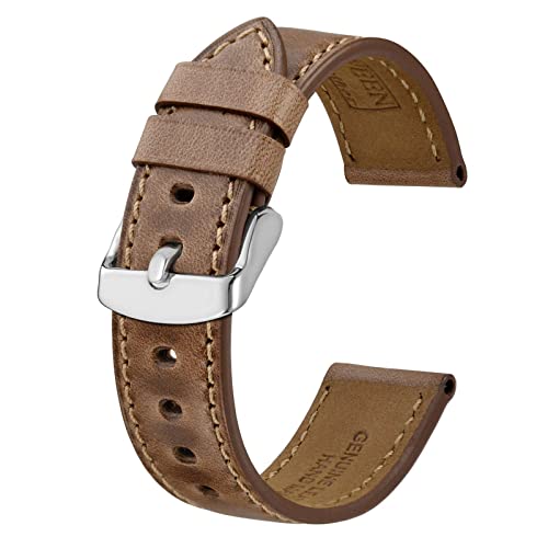 BISONSTRAP Leather Watch Band 22mm, Horween Chromexcel Leather Watch Strap for Men-Brown/Silver Buckle