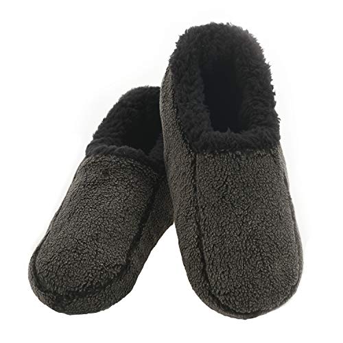 Snoozies Mens Two Tone Fleece Lined Slippers - Comfortable Slippers for Men - Black - X-Large