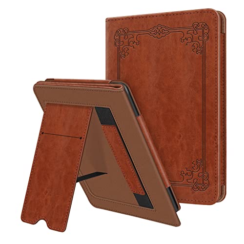 Fintie Stand Case for 6.8' Kindle Paperwhite (11th Generation-2021) and Kindle Paperwhite Signature Edition - Premium PU Leather Sleeve Cover with Card Slot and Hand Strap, Vintage Brown