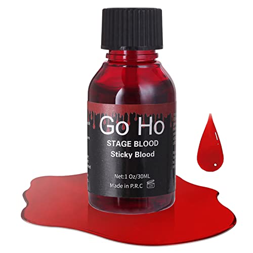 Go Ho Halloween Sticky Fake Blood Washable(1 oz),Edible Fake Blood Realistic Effect Non-stain Stage Blood for Eyes DripsTeeth Mouth Nose Bleeds,Cosplay SFX Zombie Vampire Blood Makeup,Bright