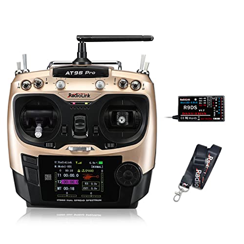 Radiolink AT9S Pro 10/12 Channels 2.4GHz RC Transmitter and Receiver R9DS Radio Remote Long Range Control for FPV Racing Drone/Quad/Airplane and More (Mode 2 Left Hand)