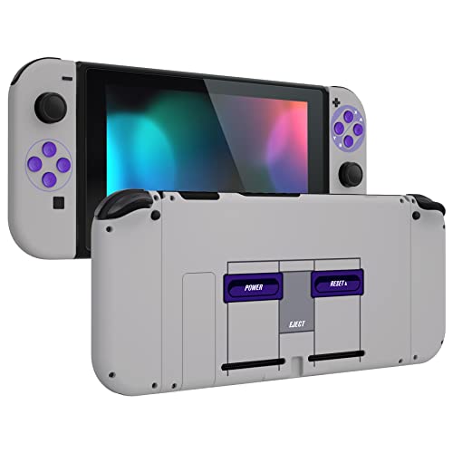 eXtremeRate Soft Touch Grip Back Plate for Nintendo Switch Console, NS Joycon Handheld Controller Housing with Full Set Buttons, DIY Replacement Shell for Nintendo Switch - Classics SNES Style