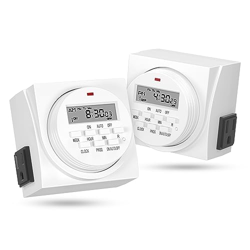 BN-LINK 7 Day Heavy Duty Digital Programmable Timer, FD60 U6, 115V, 60Hz, Dual Outlet, For Lamp Light Fan Security UL Listed(2 Pack)