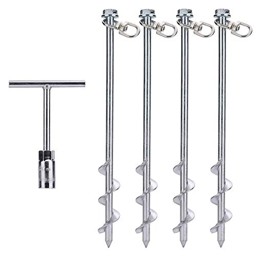 Ground Anchors Screw in - 12 Inch Set of 4 - Tent Stakes Heavy Duty - Trampoline Anchor Kit - Earth Anchor - Swing Set Anchors for Metal Swing Set - Trampoline Stakes Anchors High Wind