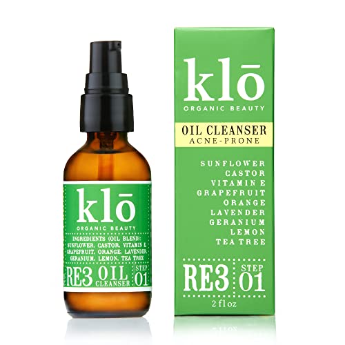 Klo Organic Beauty RE3 Oil Cleanser for Acne-Prone Skin, Anti-Aging Ingredients, Clear Smooth Skin, All-Natural, The Oil Cleansing Method, Grapefruit, Lavender, Tea Tree Oil