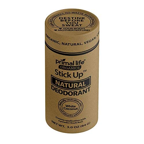 Stick Up Natural Deodorant for Women and Men with Bentonite Clay Powder, Arrowroot, Magnesium, Zinc, 3 oz. Vegan Deodorant for 3-4 months, White Coconut - Primal Life Organics