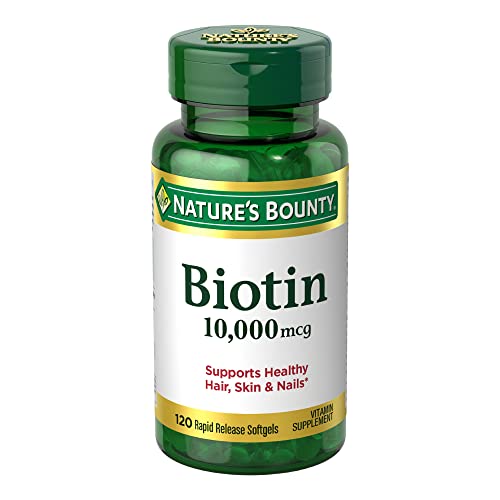 Nature’s Bounty Biotin, Supports Healthy Hair, Skin and Nails, 10,000 mcg, Rapid Release Softgels, 120 Ct