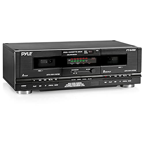 Pyle Home Digital Tuner Dual Cassette Deck | Media Player | Music Recording Device with RCA Cables | Switchable Rack Mounting Hardware | CrO2 Tape Selector | Included 3 Digit Tape Counter - 110V/220V