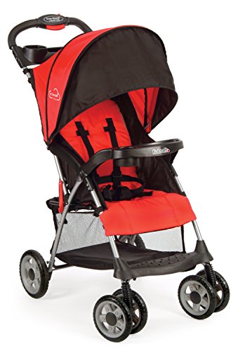 Kolcraft Cloud Plus Lightweight Easy Fold Compact Toddler Stroller and Baby Stroller for Travel, Large Storage Basket, Multi-Position Recline, Convenient One-hand Fold, 13 lbs - Fire Red