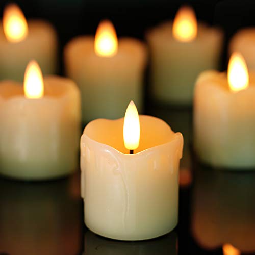 Homemory Flameless Votive Candles with Timer, 2' x 2' Real Wax, 400+Hour Realistic Black Wick Battery Operated Candles, Set of 6 for Wedding, Party and Holiday Decoration (Battery Included)