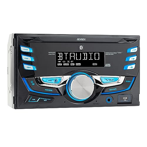 Jensen MPR420 7 Character LCD Double DIN Car Stereo Radio | Push to Talk Assistant | Bluetooth Hands Free Calling & Music Streaming | AM/FM Radio | USB Playback & Charging | Not a CD Player