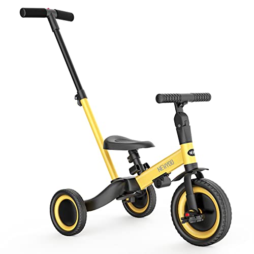 newyoo 4 in 1 Toddler Tricycle with Parent Steering Push Handle, Toddler Bike, for Boys and Girls, Balance Bike with Removable Pedals, Adjustable Seat, Yellow, TR006