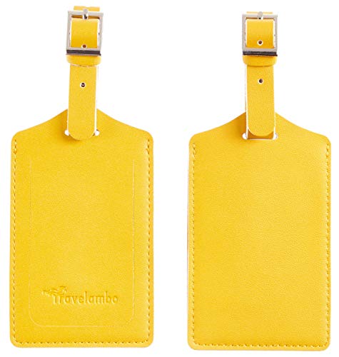 Travelambo Luggage Tag Faux Leather for Suitcase Women Kids Funny Cute ( Energetic Yellow)