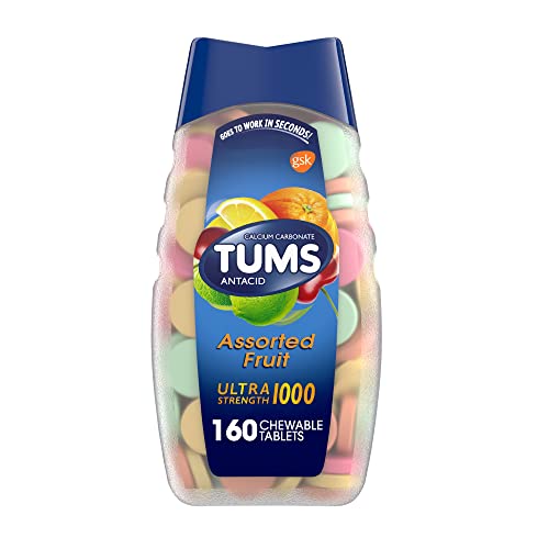 TUMS Ultra Strength Antacid Tablets for Chewable Heartburn Relief and Acid Indigestion Relief, Assorted Fruit - 160 Count