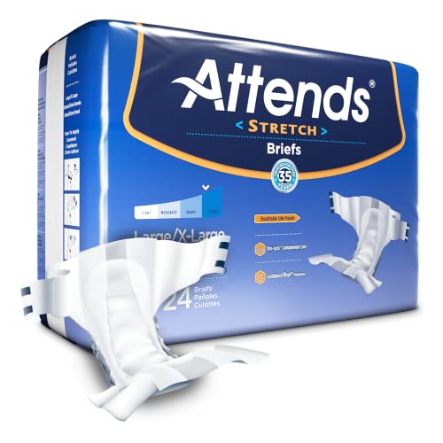 Attends Stretch Briefs with Advanced Dry-Lock Technology for Adult Incontinence Care, Large/X-Large, Unisex, 96Count