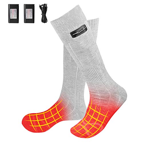 ADIMA Heated Socks for Men and Women, Upgraded 4000mAh Rechargeable Battery 3 Heating Settings Thermal Winter Warm Socks (Gray)
