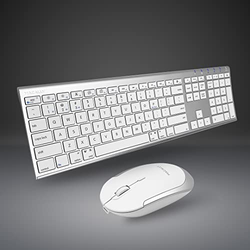 Macally Premium Bluetooth Keyboard and Mouse for Mac - Multi Device - Rechargeable Mac Wireless Keyboard and Mouse Combo (110 Keys) - Slim Bluetooth Keyboard Mouse for MacBook and iMac - Silver