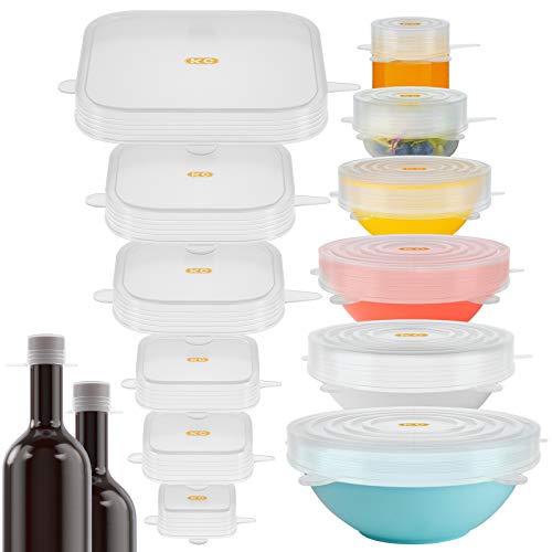 Silicone Lids: A Set of Magic Stretch Lids Food and Bowls Covers for Food Storage, Fresh Keeping, Naturally BPA Free, Safe for Dishwasher,Microwave (16 Pack)