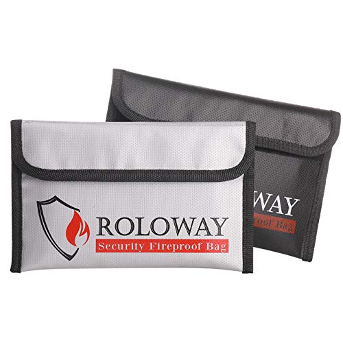 ROLOWAY Small Fireproof Bag (5 x 8 inches), Non-Itchy Fireproof Money Bag, Fireproof Wallet Bag, Cash Fireproof Bag Set for Valuables - Passport, Currency & Keys (2-Pack)