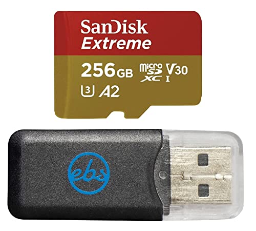 SanDisk Extreme 256GB Micro SD Memory Card for GoPro Works with GoPro Hero 9 Black Camera UHS-1 U3 / V30 A2 4K Class 10 (SDSQXA1-256G-GN6MN) Bundle with 1 Everything But Stromboli MicroSD Card Reader