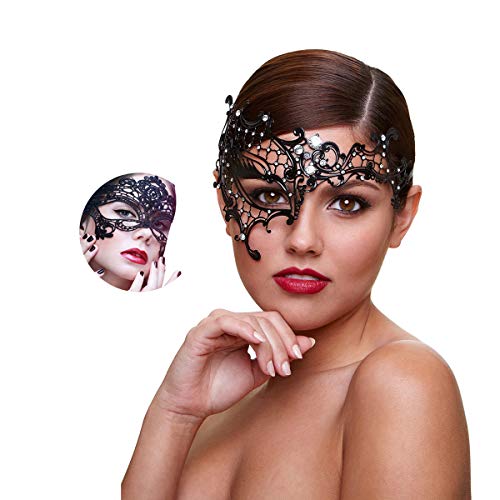 Masquerade Mask for Women Shiny Rhinestone Venetian Party Prom Ball Metal Mask (Half Face)