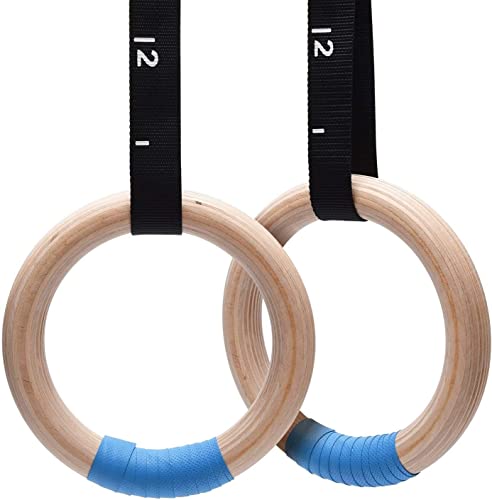 PACEARTH Gymnastics Rings Wooden Olympic Rings 1500/1000lbs with Adjustable Cam Buckle 14.76ft Long Straps with Scale Non-Slip Gym Rings for Home Gym Full Body Workout