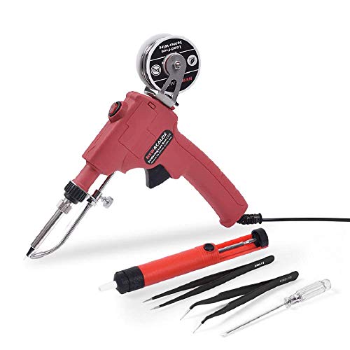 Soldering Iron Gun Kit 6 in 1, 60W 110V Professional Automatic Solder Gun, Handheld Soldering with Desoldering Pump, Tweezers, Lead-Free Solder Wire, for Electrician Circuit Board Repair