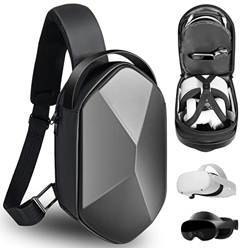 SARLAR Fashion Hard Travel Case for Oculus Meta Quest 2/Meta Quest Pro, Expandable Capacity Compatible with Kiwi Design/BOBOVR All Elite Strap and Accessories, Crossbody Sling Backpack