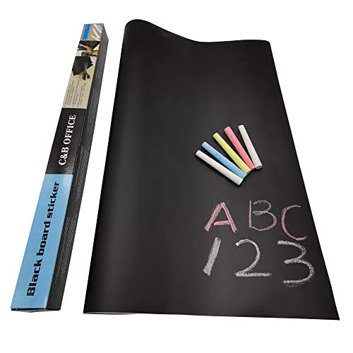 WISHAVE Removable Chalkboard Contact Paper Roll with 5 Colorful Chalks, Self-Adhesive Blackboard Sticker Wallpaper Decal for Home, School, Office ,Black 78.7' x 17.5'