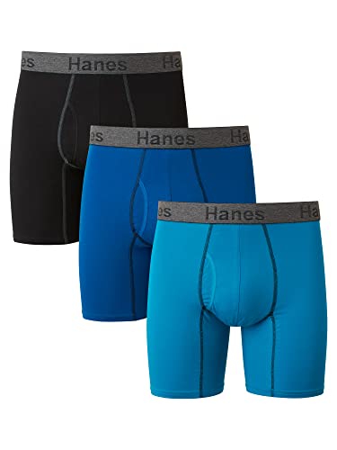 Hanes Men's Boxer Briefs Pack, Moisture-Wicking Cotton Blend Underwear 3-Pack, Foulsmell-Control Sexy Boxer Briefs, 3-Pack