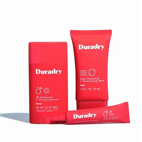 Duradry 3-Step Protection System - AM Deodorant, PM Antiperspirant Gel, Deep Cleansing & Deodorizing Body Wash, Prescription Strength Antiperspirant Deodorants Specially Formulated For Excessive Sweating or Hyperhidrosis, Block Sweat and Odor - Barca, (Pack of 3)