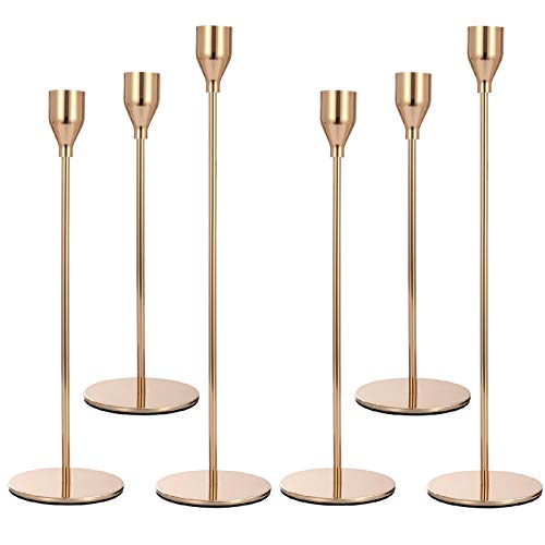 Anndason Set of 6 Gold Candlestick Holders Gold Candle Holder Taper Candle Holders Candle Holders Decorative Candlestick Holder for Home Decor, Wedding, Dinning, Party, Anniversary (Gold)